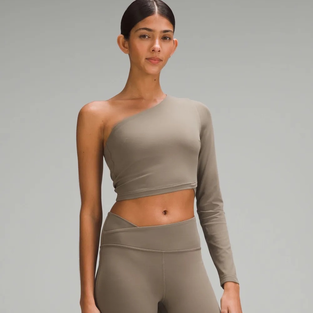 lululemon athletica One-Shoulder Crop Top in Taupe